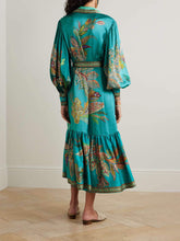 Load image into Gallery viewer, Refined Collar Long Lantern Sleeves Buttons Down Ruffled Midi Dress
