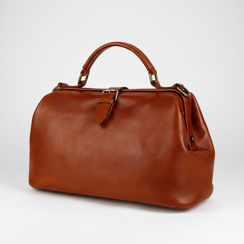 Tan Doctor Bag Leather Handbag Crossbody Purse For Women