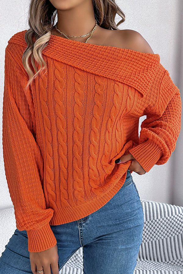 Casual One Shoulder Long Sleeve Knitted Sweater