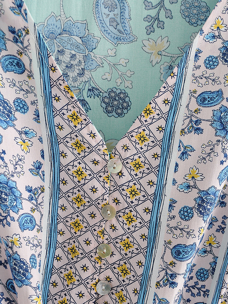 Blue Floral Print Mini Dress Sundress