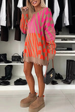 Load image into Gallery viewer, Unique Zebra Geometric Pattern Frayed Hem Loose Sweater
