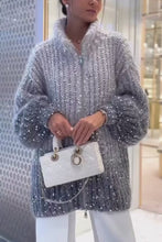 Load image into Gallery viewer, Loose Sequins Long Sleeves Zipper Cardigan
