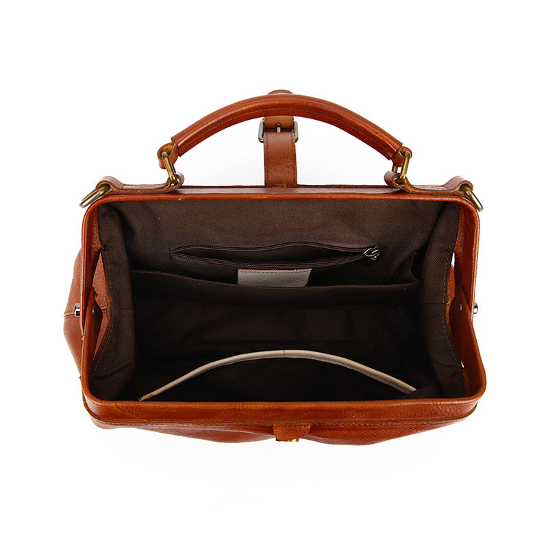 Tan Doctor Bag Leather Handbag Crossbody Purse For Women