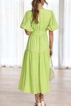 Load image into Gallery viewer, Sweet Elegant V Neck Puff Short Sleeves Tiered Midi Dress
