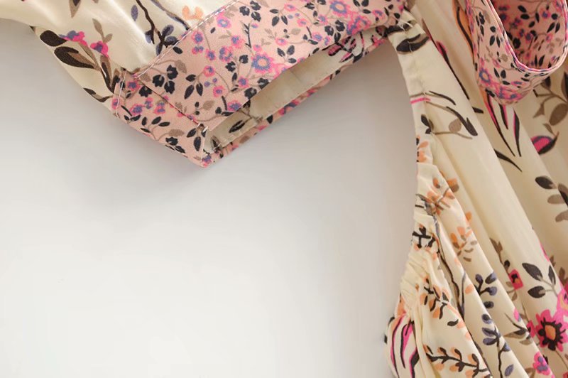 Boho Beige Floral Print High Low Dress