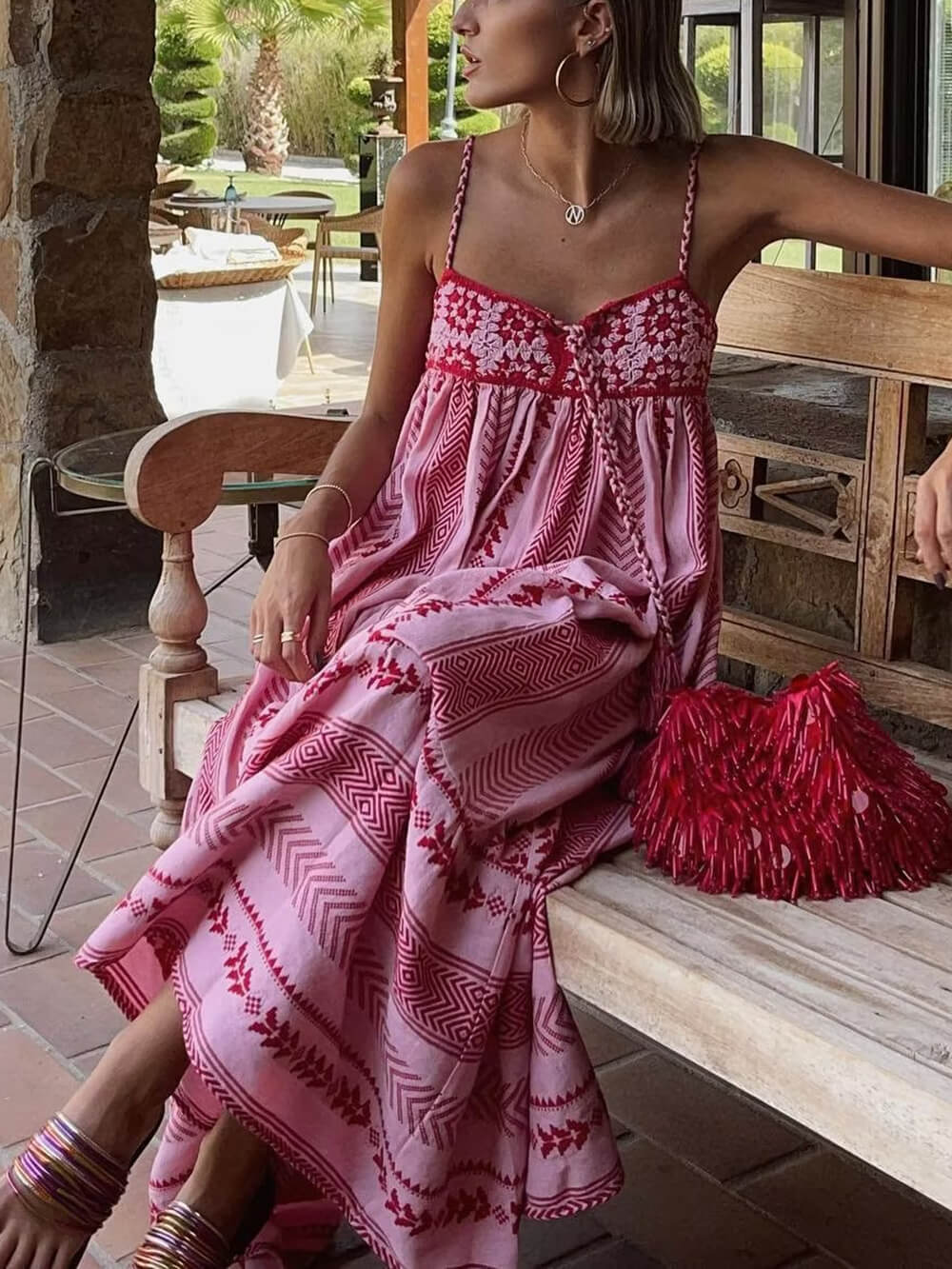 Boho Spaghetti Straps Printed Maxi Dress