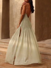 Load image into Gallery viewer, Sexy Pleated Patchwork Split Side Backless Maxi Dress
