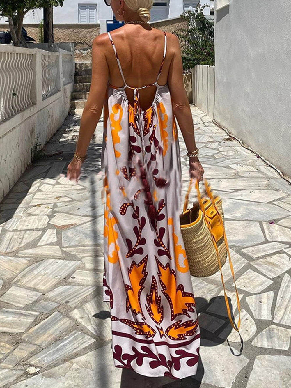 Casual Spaghetti Straps Print Maxi Dress