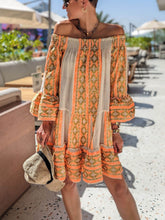 Load image into Gallery viewer, Boho Geometric Print Off Shoulder Long Sleeves Mini Dress
