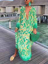 Load image into Gallery viewer, Loose Tropical Print Long Sleeves Maxi Dress
