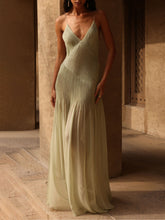 Load image into Gallery viewer, Sexy Pleated Patchwork Split Side Backless Maxi Dress
