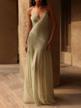 Load image into Gallery viewer, Sexy Pleated Patchwork Split Side Backless Maxi Dress
