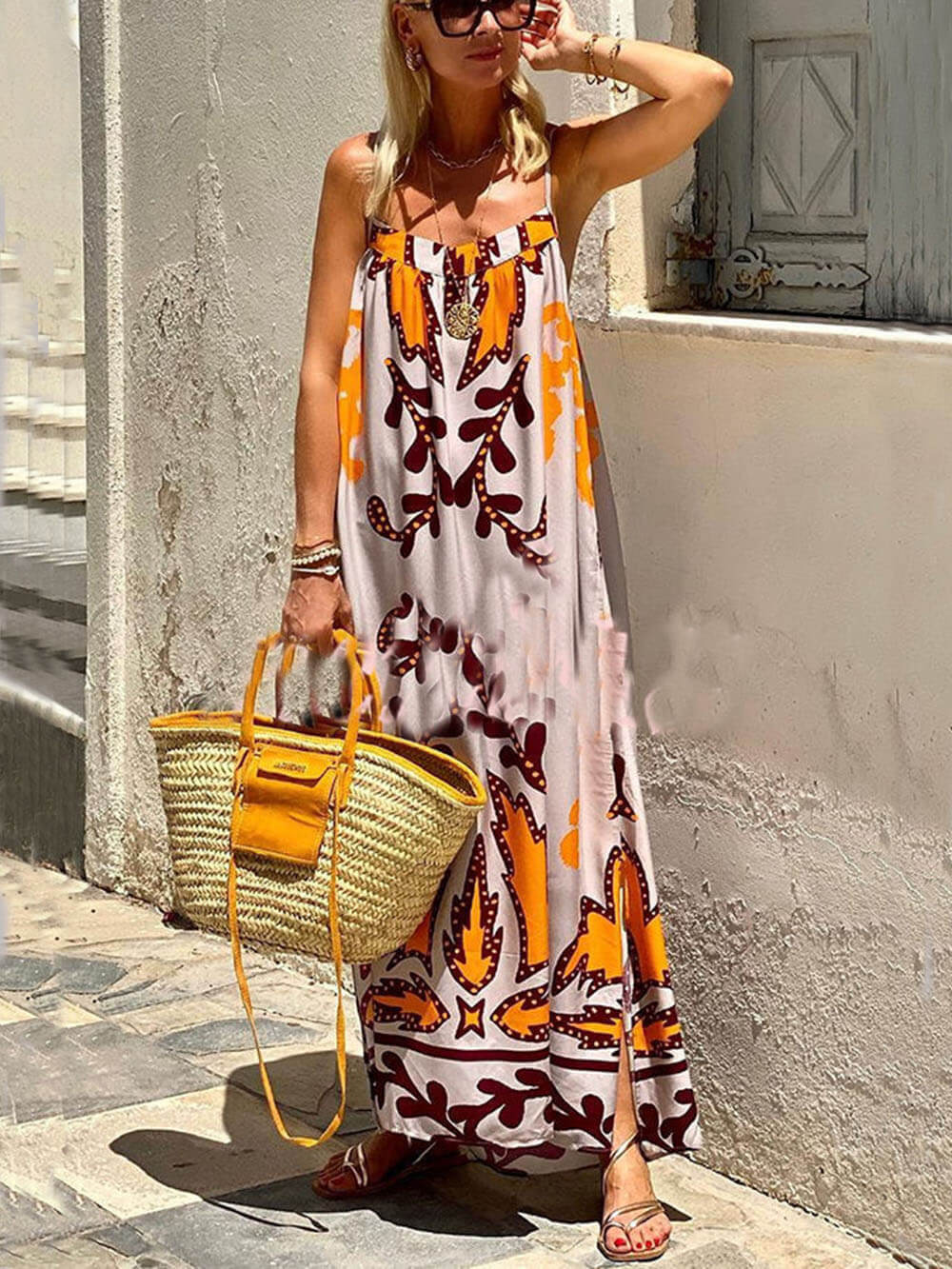 Casual Spaghetti Straps Print Maxi Dress