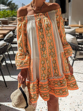 Load image into Gallery viewer, Boho Geometric Print Off Shoulder Long Sleeves Mini Dress
