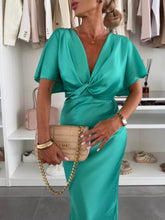 Load image into Gallery viewer, Stylish V-neck Short Sleeves Cross Knot Midi Dress
