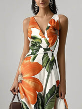 Load image into Gallery viewer, Classic V Neck Sleeveless Floral A-Line Maxi Dress
