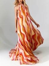 Load image into Gallery viewer, Sleek Halter Wave Printed Backless Maxi Dress
