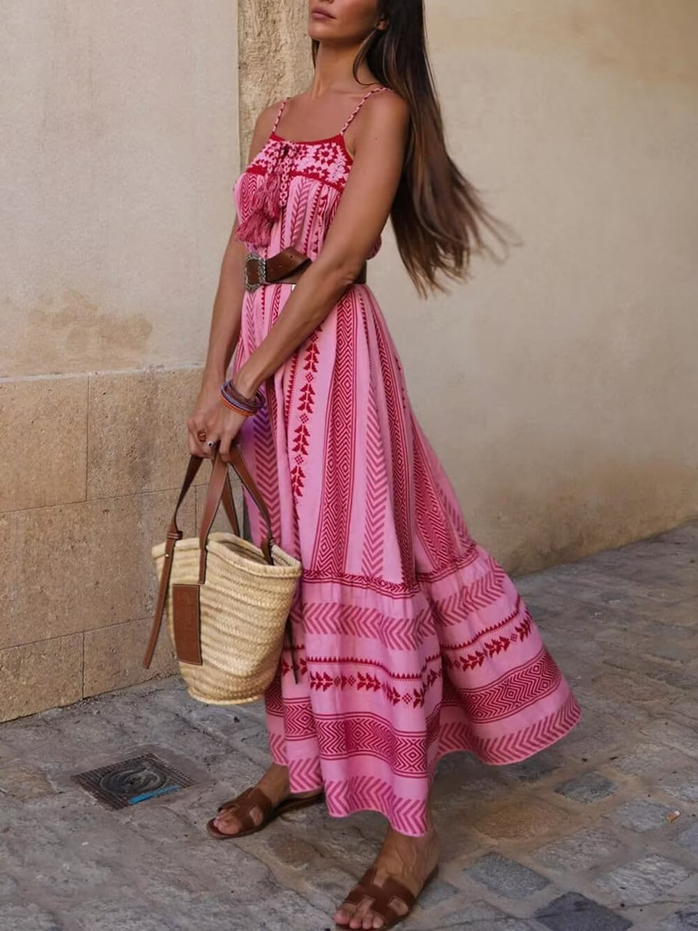 Boho Spaghetti Straps Printed Maxi Dress