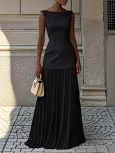 Load image into Gallery viewer, Timeless Sleeveless Patchwork Pleated Maxi Dress
