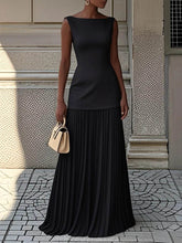 Load image into Gallery viewer, Timeless Sleeveless Patchwork Pleated Maxi Dress
