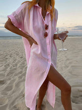 Load image into Gallery viewer, Simple Collar Buttons Down Shirt Midi Dress
