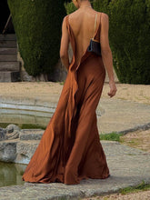 Load image into Gallery viewer, Classy Spaghetti Straps Draped Neck Backless Maxi Dress
