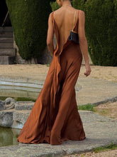 Load image into Gallery viewer, Classy Spaghetti Straps Draped Neck Backless Maxi Dress
