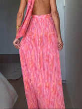 Load image into Gallery viewer, Pink Halter Pleated Printed Vacation Party Maxi Dress
