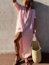 Load image into Gallery viewer, Simple Collar Buttons Down Shirt Midi Dress
