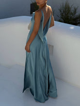 Load image into Gallery viewer, Classy Spaghetti Straps Draped Neck Backless Maxi Dress

