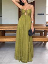 Load image into Gallery viewer, Stylish Spaghetti Straps Metal Hollow Out Pleated A-line Maxi Dress
