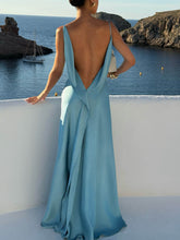 Load image into Gallery viewer, Classy Spaghetti Straps Draped Neck Backless Maxi Dress
