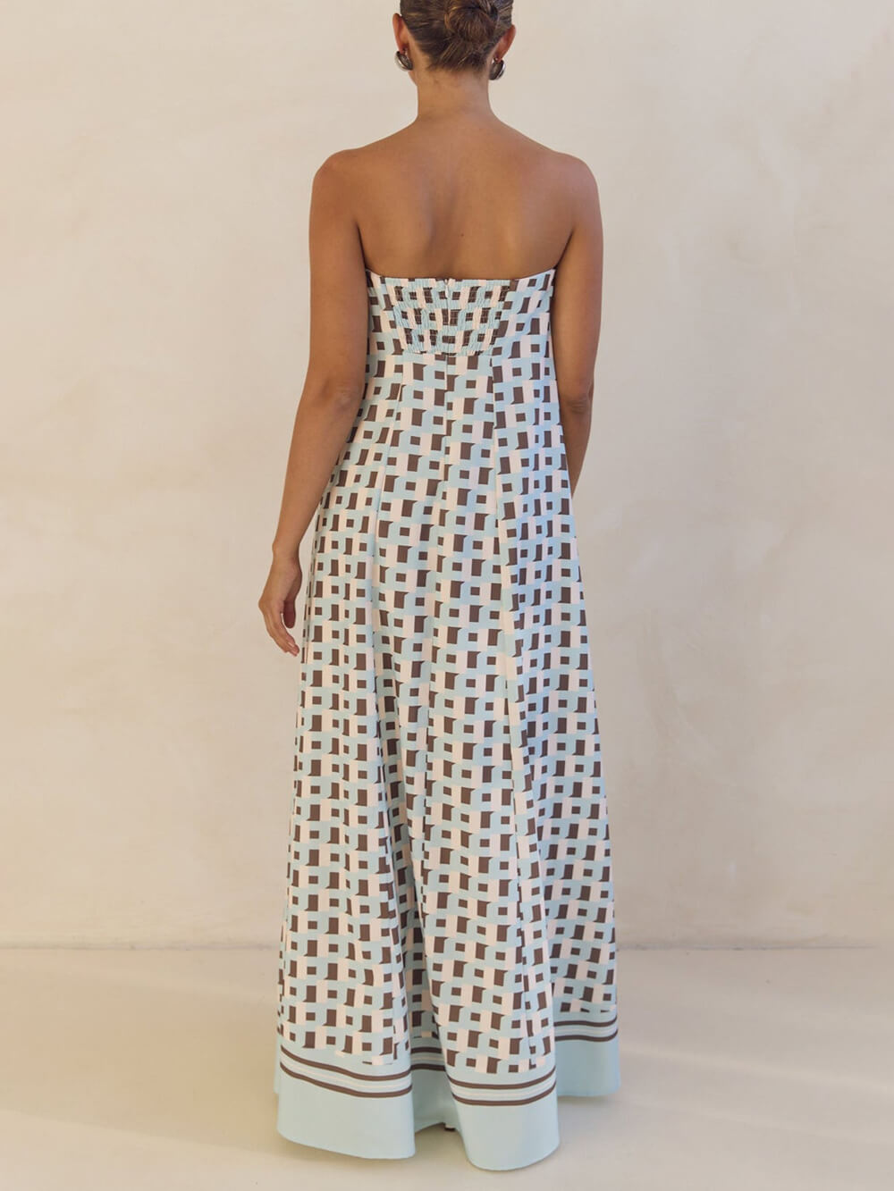 Exclusive Geometric Print Strapless A-Line Maxi Dress