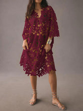 Load image into Gallery viewer, Chic V-neck Long Sleeves Lace Cover Up Beach Midi Dress
