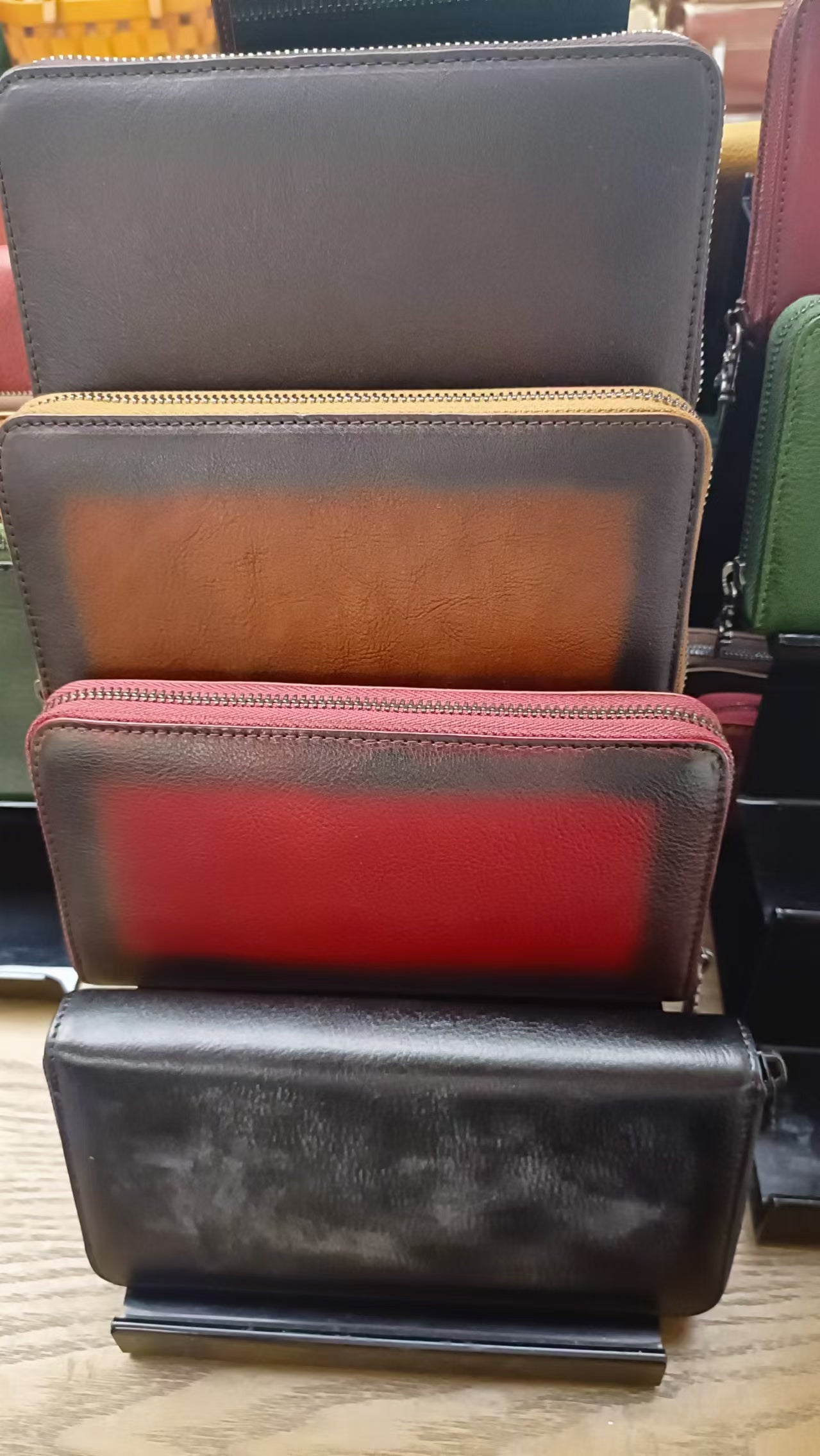 Handmade Long Leather Wallet Purse Large Capcity Multi Cards Zipper Soft Clutch for Women