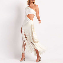 Load image into Gallery viewer, Glamorous One Shoulder Cutout Fringe Midi Dress
