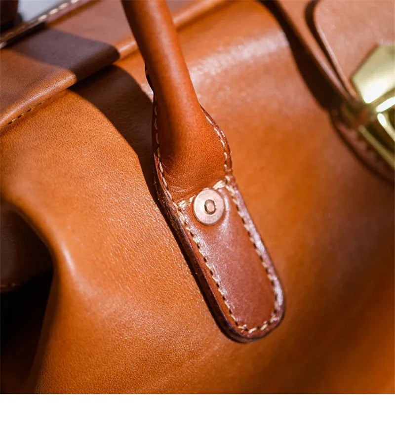 Women Leather Doctor Bag Color Block Weekend Daily Small Handbag Shoulder Bag