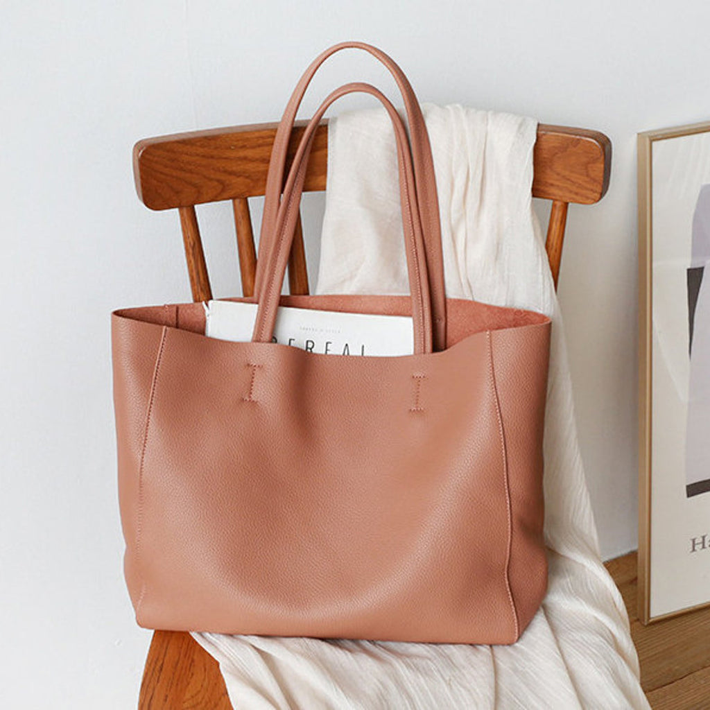 Coral Pink Handcrafted Leather Tote Bag