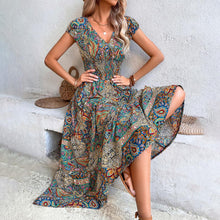 Load image into Gallery viewer, Paisley Print V-neck Smocked Maxi Dress
