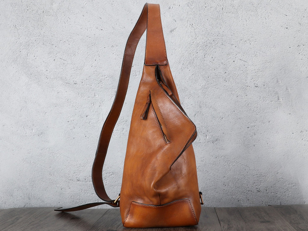 Casual Vintage Handmade Sling Leather Bag Chest Shoulder Backpack