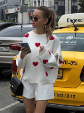 Load image into Gallery viewer, Cute Hearts Pullover Sweater Soft Cozy Loose Casual Warm Sweater
