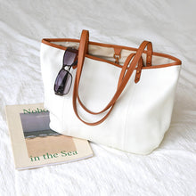Load image into Gallery viewer, White Color Block Large Leather Tote
