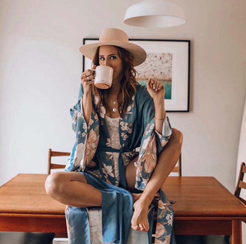 Boho Peacok Floral Print Kimono Robe Cover Up