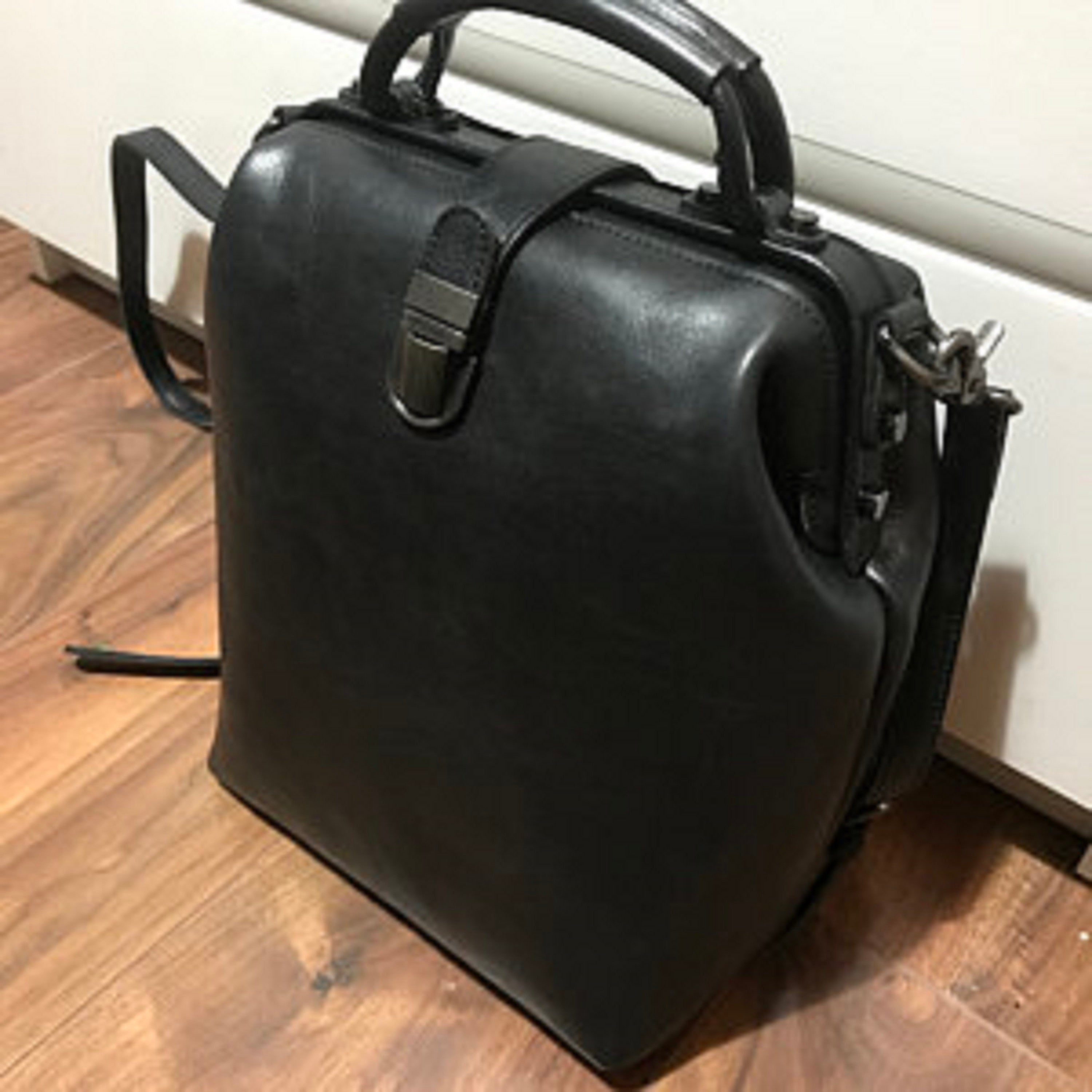 Black Convertible Crossbody Leather Doctor Bag Backpack Purse