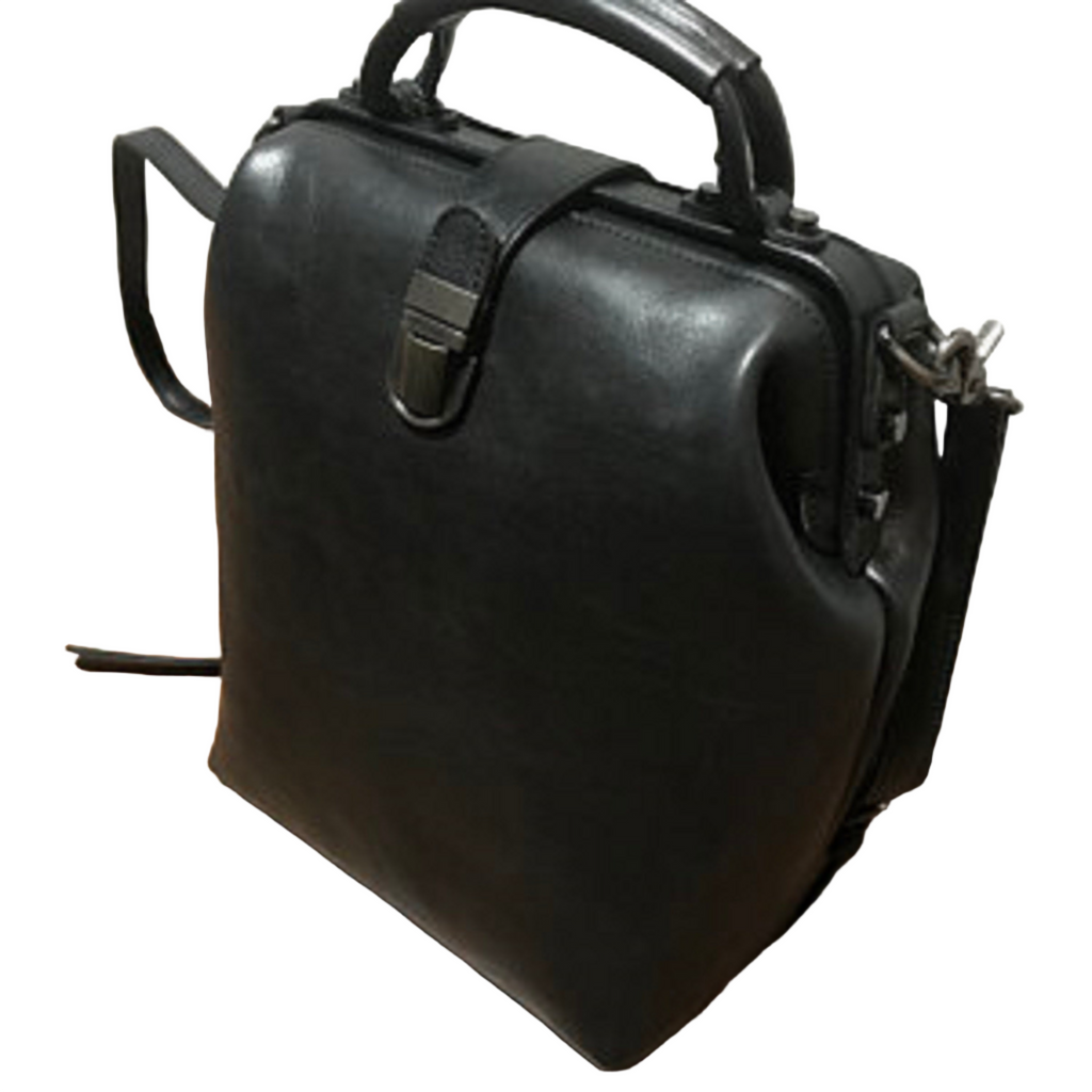 Black Convertible Crossbody Leather Doctor Bag Backpack Purse