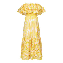 Load image into Gallery viewer, Off Shoulder High Waist Hollow Out Lace Midi Dress
