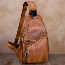 Load image into Gallery viewer, Leather Sling Bag Crossbody Purse Handmade Retro Shoulder Backpack
