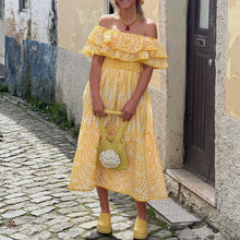Load image into Gallery viewer, Off Shoulder High Waist Hollow Out Lace Midi Dress

