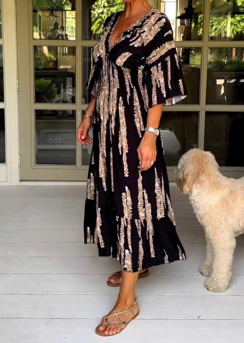Boho Bell Sleeve Print Maxi Dress