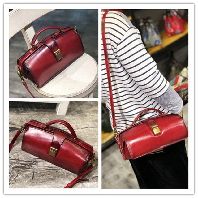 Retro Women Leather Doctor Bag Handbag